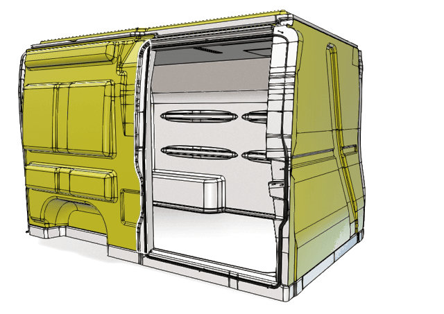 Vista posteriore aperta con schiuma PU